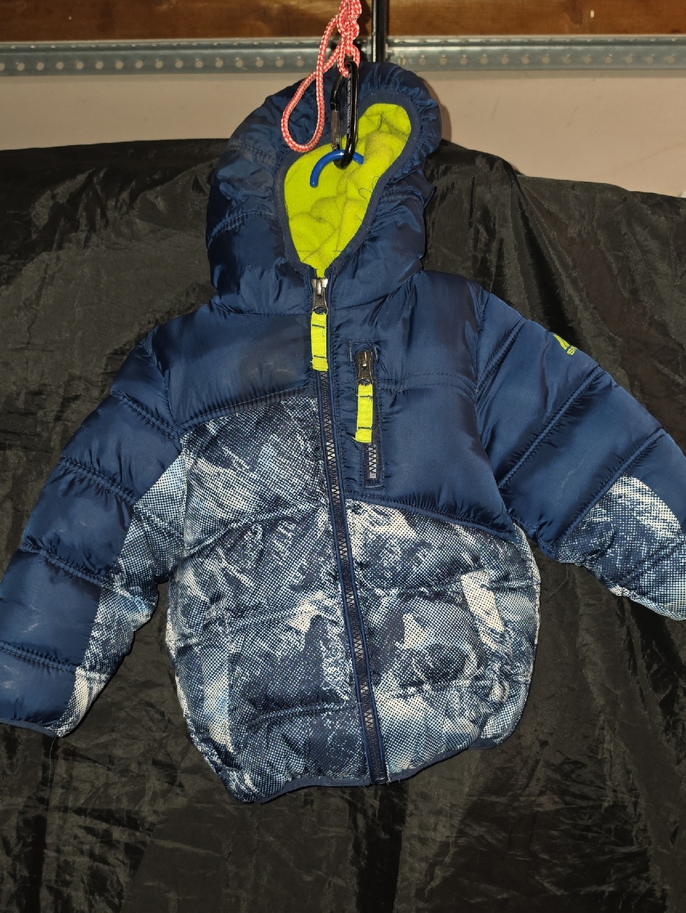 Snozu Boys Navy Puffer Jacket with Lime Green Lining